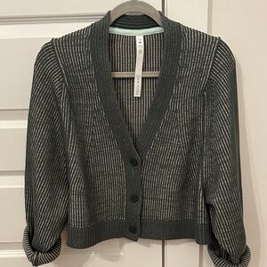 Lululemon Striped Dark Green V-Neck Women's Cardigan Sweater